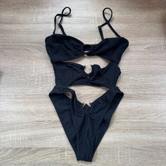 SAME Los Angeles Pierced One Piece Swim Suit Gold Ring Bikini in Black - Picture 3 of 12